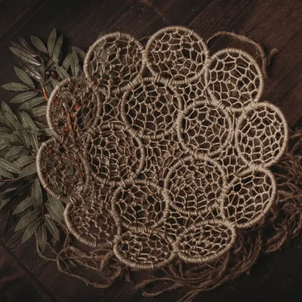 Macramé dream catcher newborn photography posing bowl in natural cord